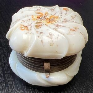Antique Wave Crest Wavecrest Milk Glass Powder Jar Vanity Box Victorian Handmade